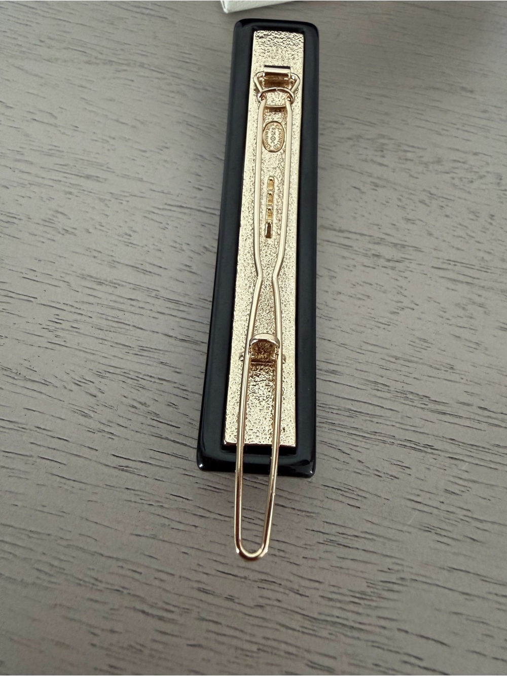 CHANEL Black Resin Hair Clip with Gold Crystal CC Logo - Picture 6 of 7